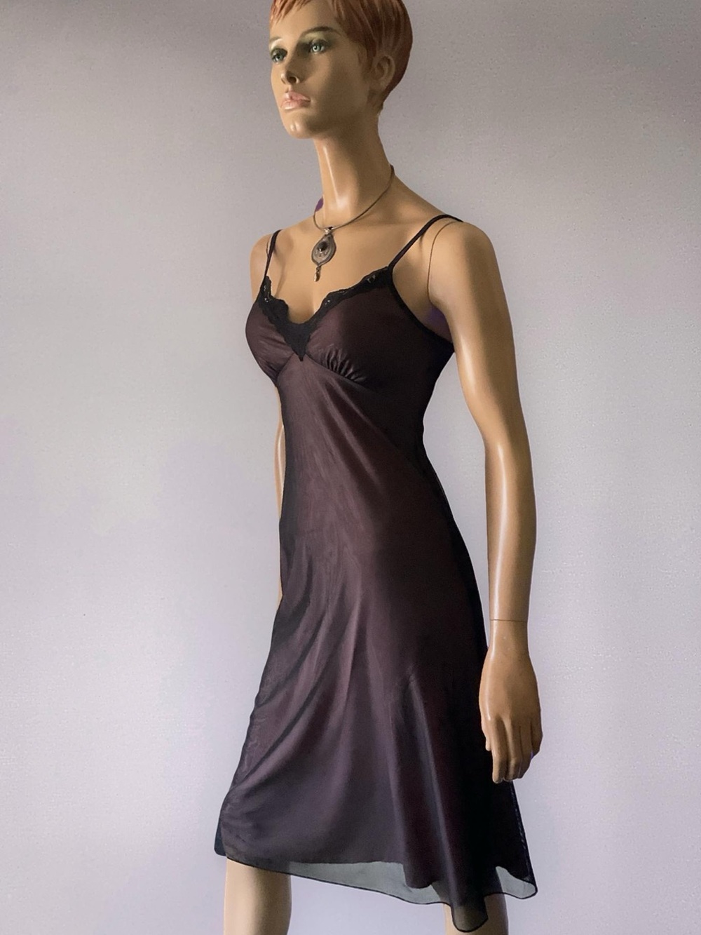 VINTAGE FREDERICK’S OF HOLLYWOOD MESH COVERED SLIP DRESS SIZE M